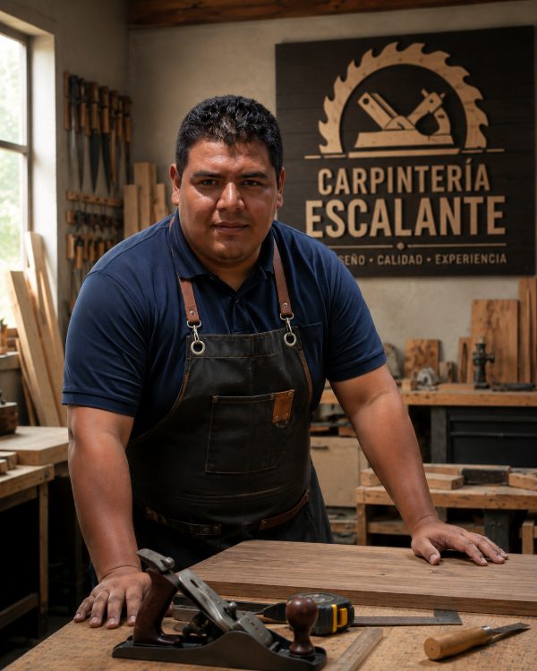 Miguel Antonio Escalante Narváez en su taller de carpintería